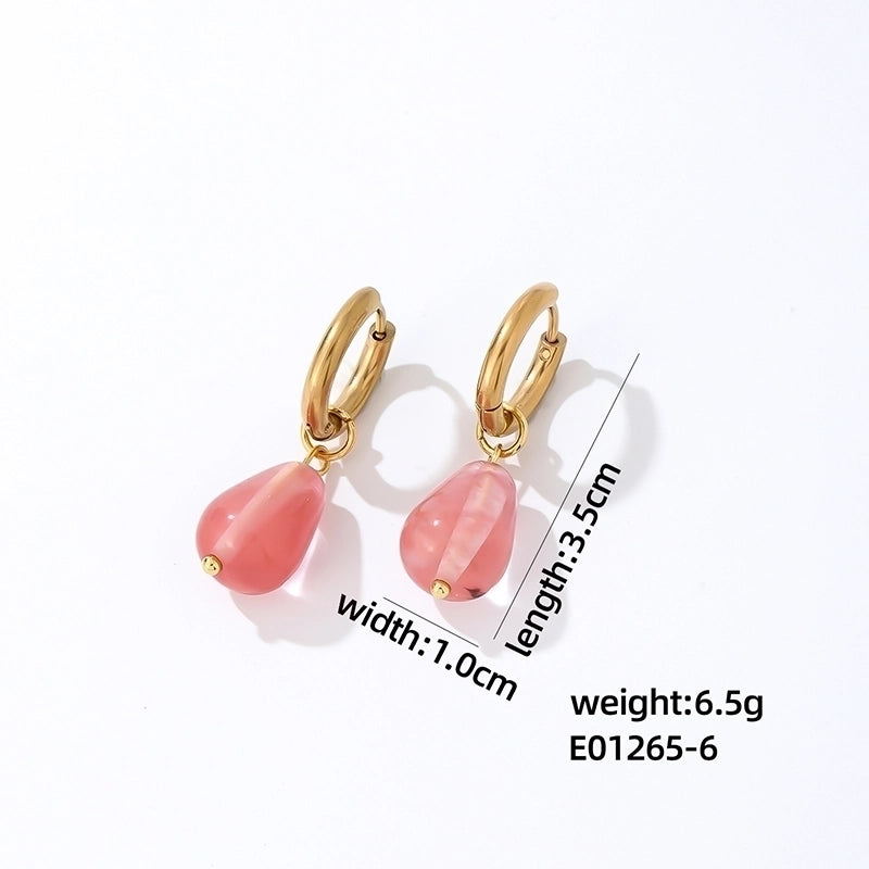 1 Pair Casual Minimalist Water Droplets Plating 304 Stainless Steel Natural Stone K Gold Plated Drop Earrings