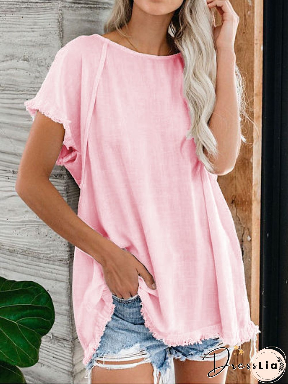 Cotton Solid Short Sleeve Shirts & Tops