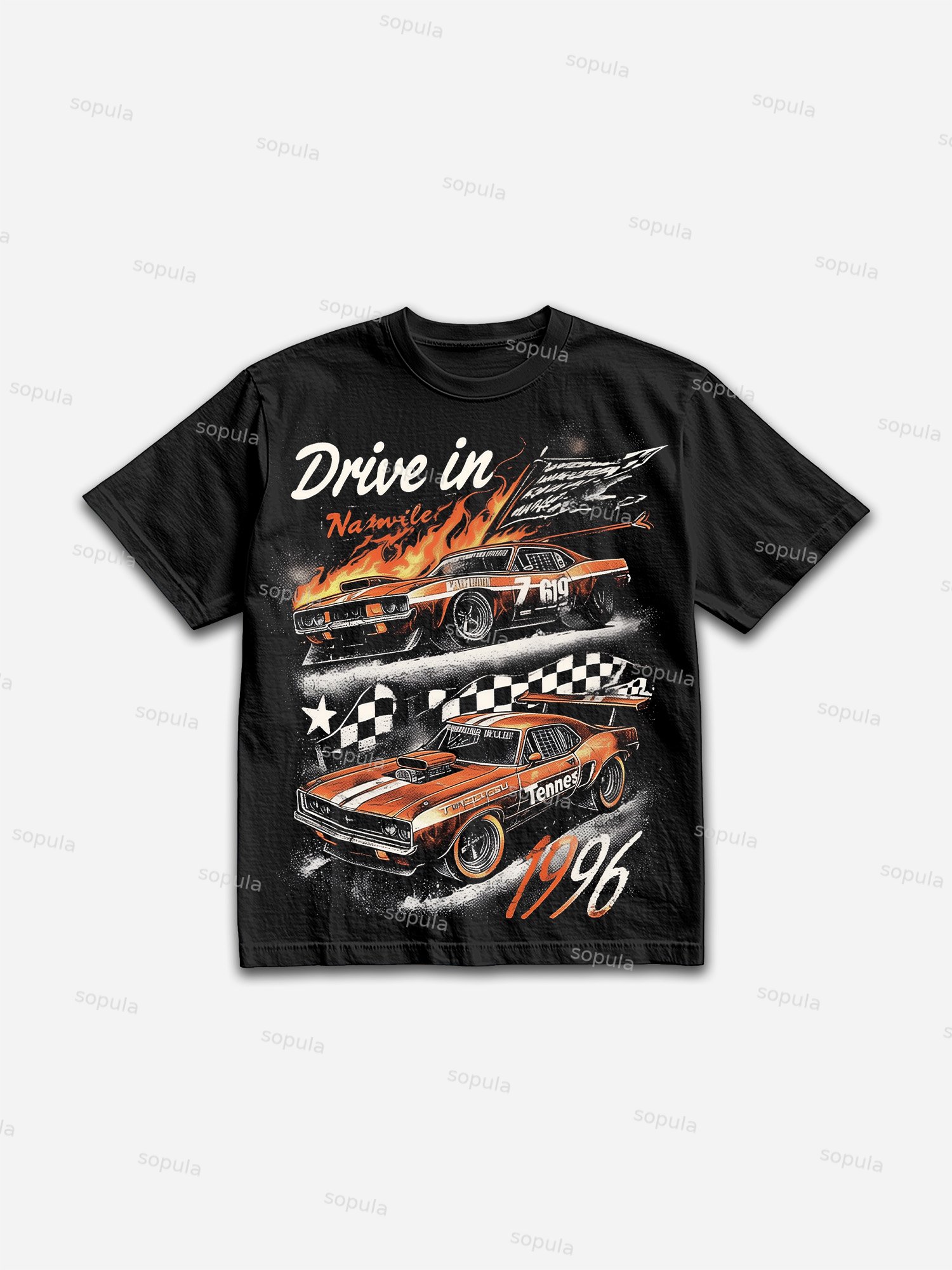 Men's Vintage Racing Flame Graphic Cotton T-shirt - SOPULA