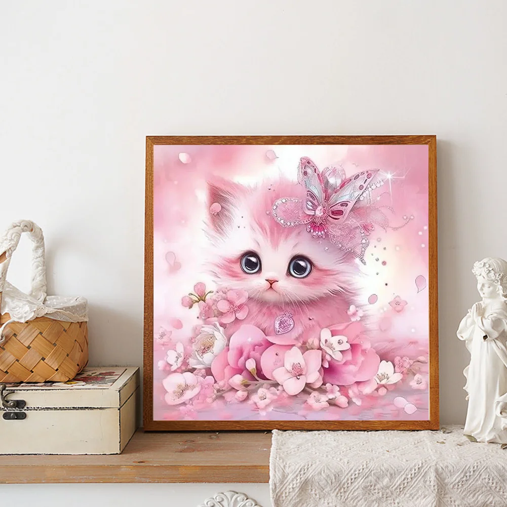 Diamond Painting - Full Round Drill - Pink Cute Cat(Canvas|30*30cm)
