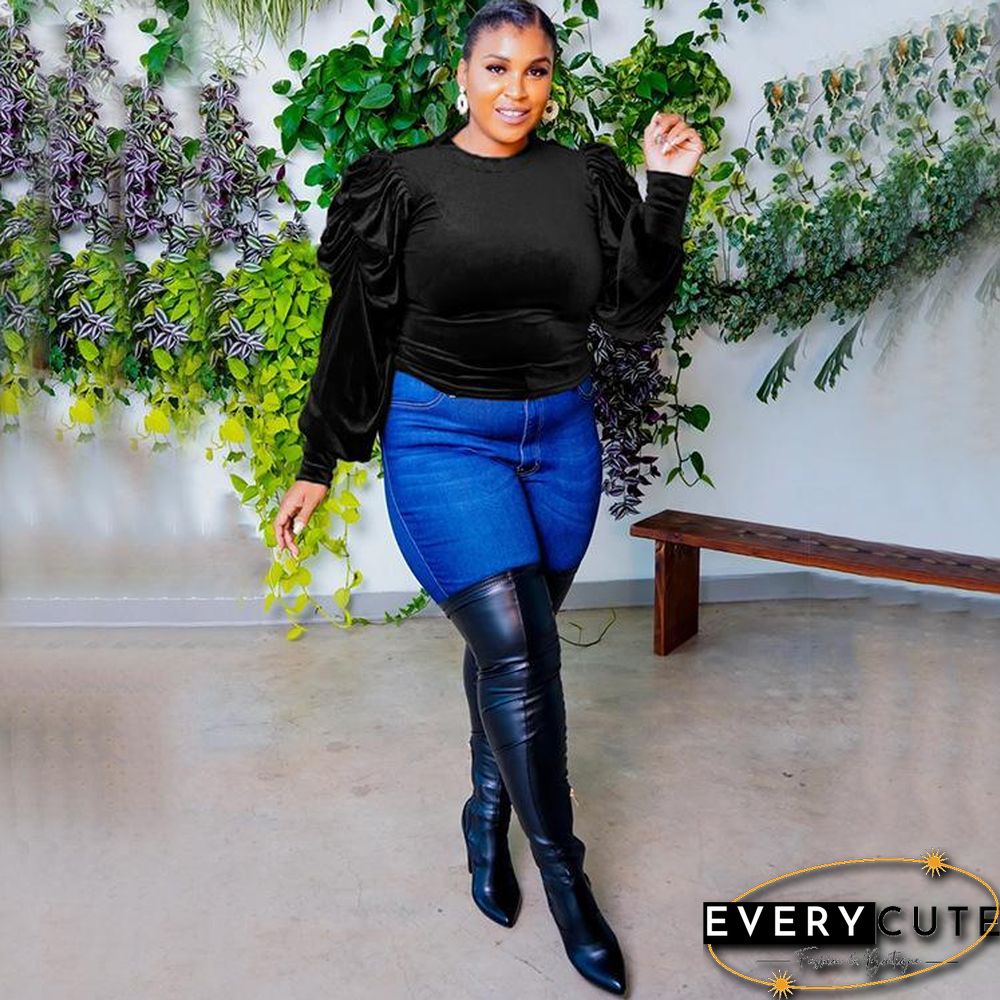 Puff Sleeve Flannelette Pullover Top