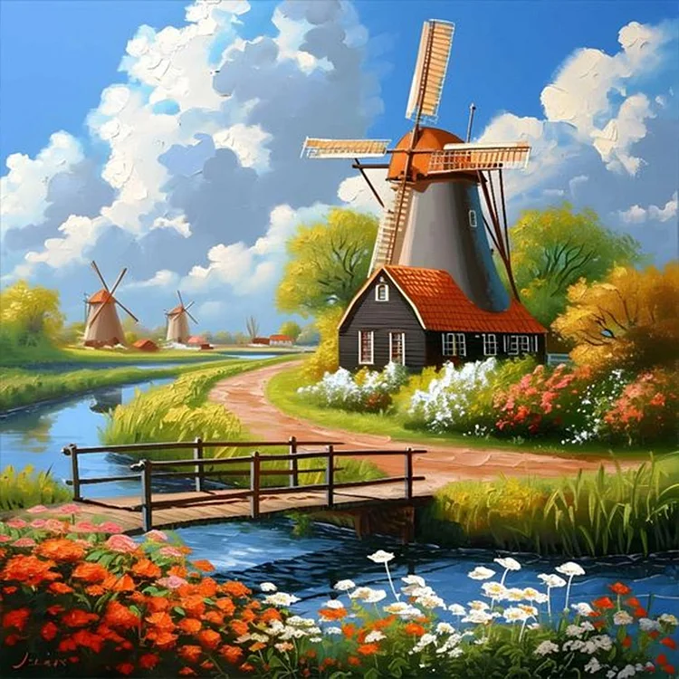 Woods Windmill 40*40CM (Canvas) Full Round Drill Diamond Painting gbfke