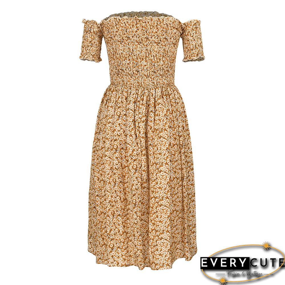 Yellow Button Detail Casual Floral Dress