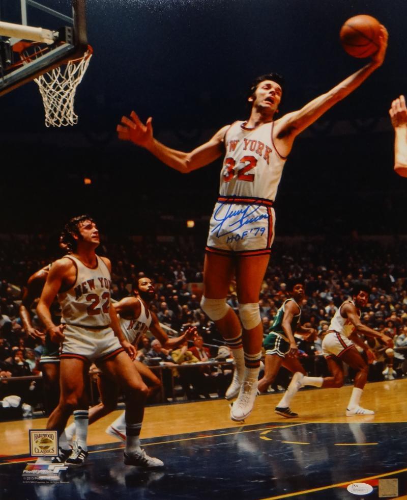 Jerry Lucas Autographed NY Knicks 16x20 Rebounding P.F. Photo Poster painting W/ HOF- JSA W Auth