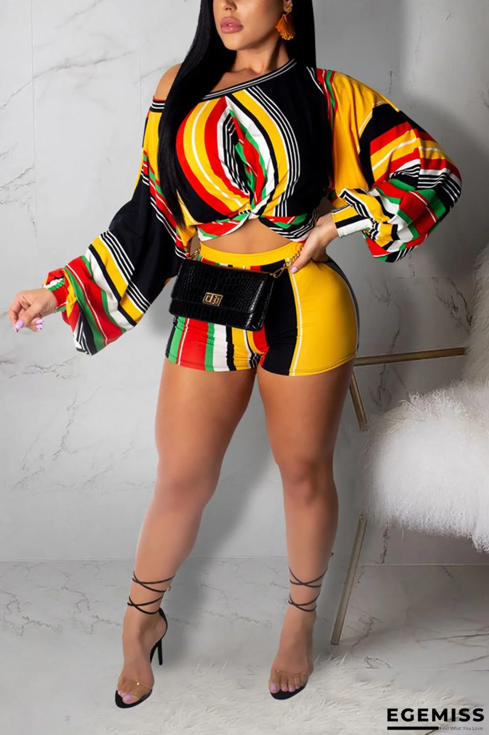 Yellow Fashion Sexy Print Striped Straight | EGEMISS