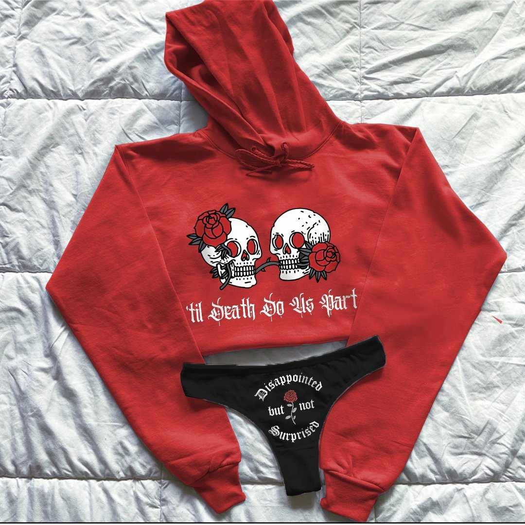 Street fun spoof skull roses letter short hooded sweater