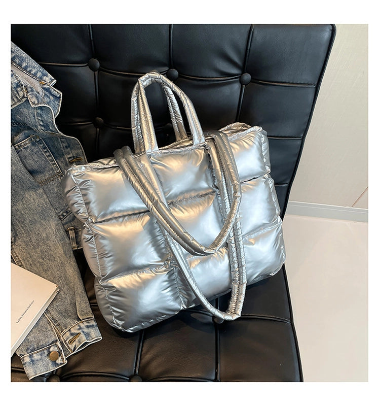 Women’s Large Cloth Solid Color Elegant Streetwear Sewing Thread Square Zipper Shoulder Bag