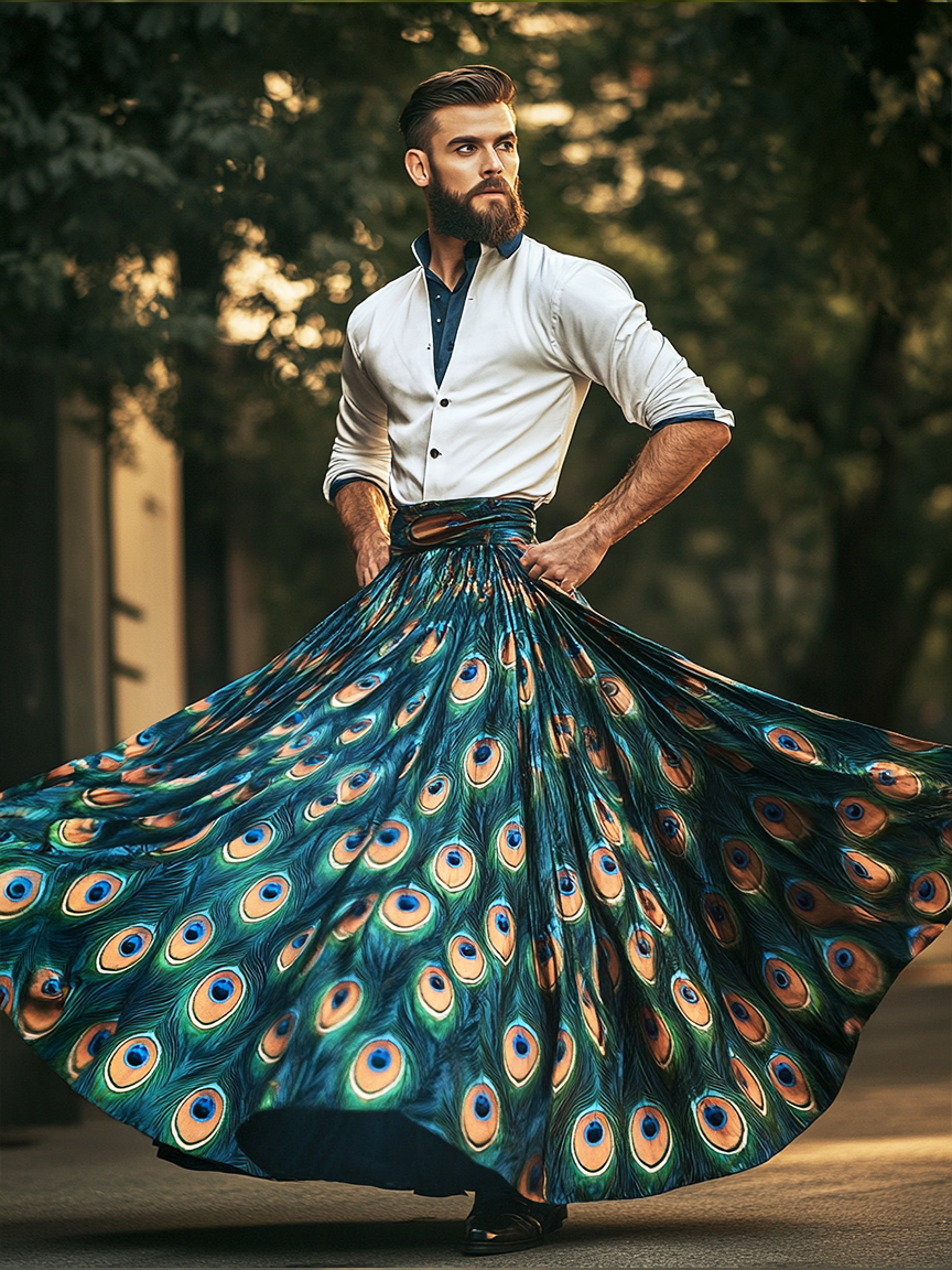 Peacock pattern personality men's festival carnival skirt
