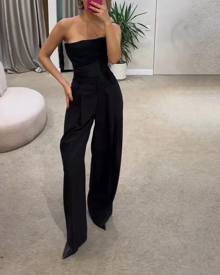 Women's solid color tube top jumpsuit