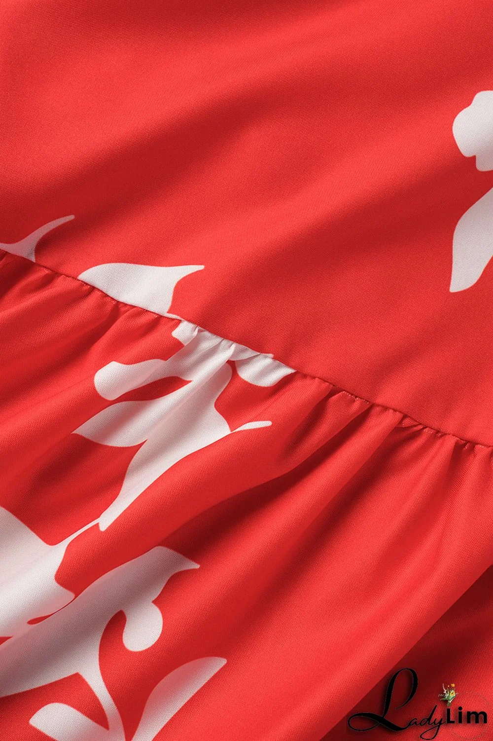 Red Casual Print Basic V Neck Long Sleeve Dresses