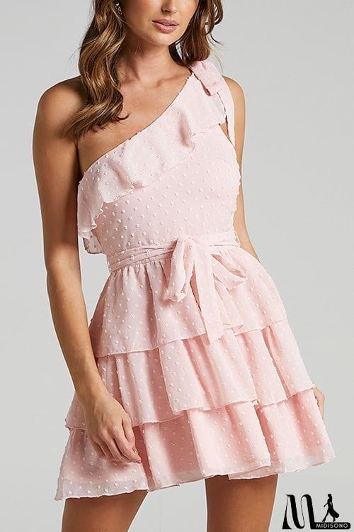 MidiSono - Bow Tie One Shoulder Bleted Tiered Dress