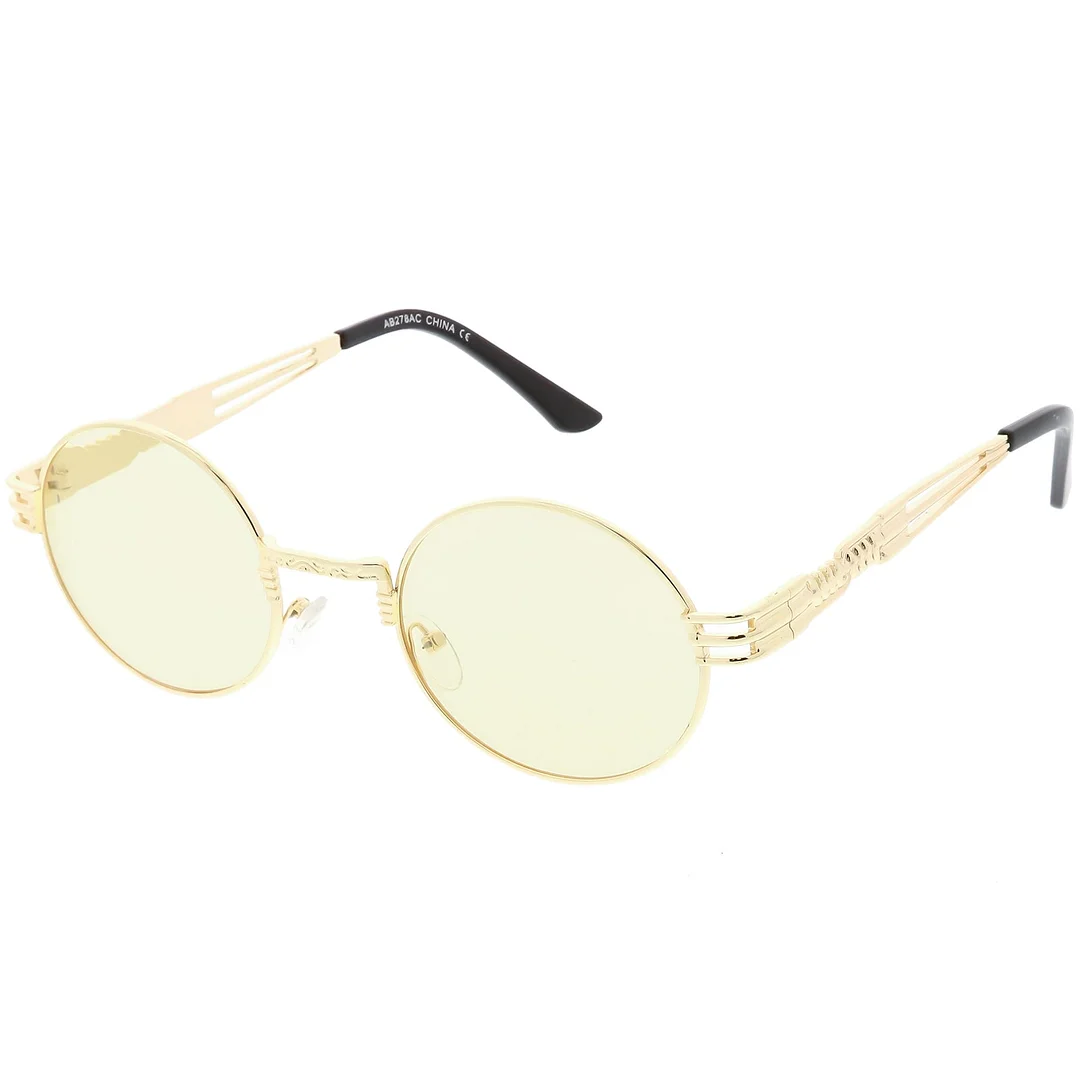 Steampunk Inspired Oval glasses Unique Engraved Metal Detail Color Tinted Lens 60mm