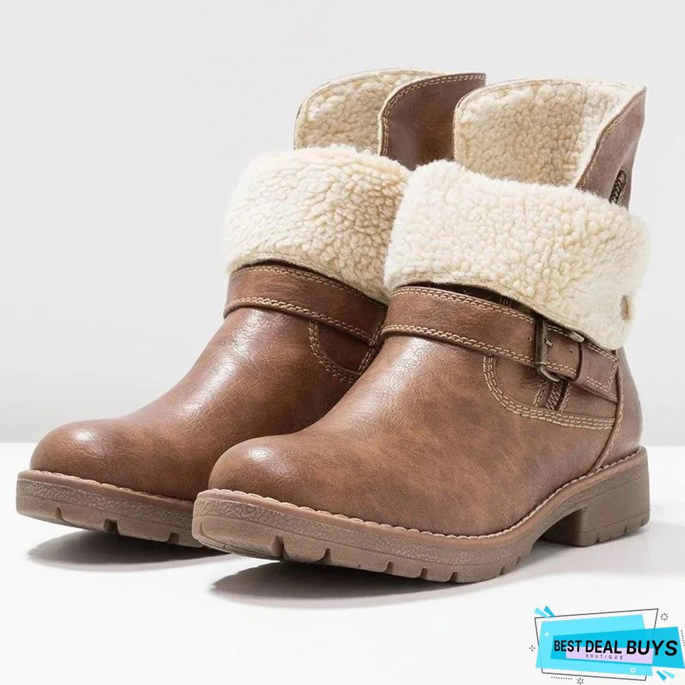 WOMENS LOW HEEL ZIPPER ANKLE SNOW BOOTS