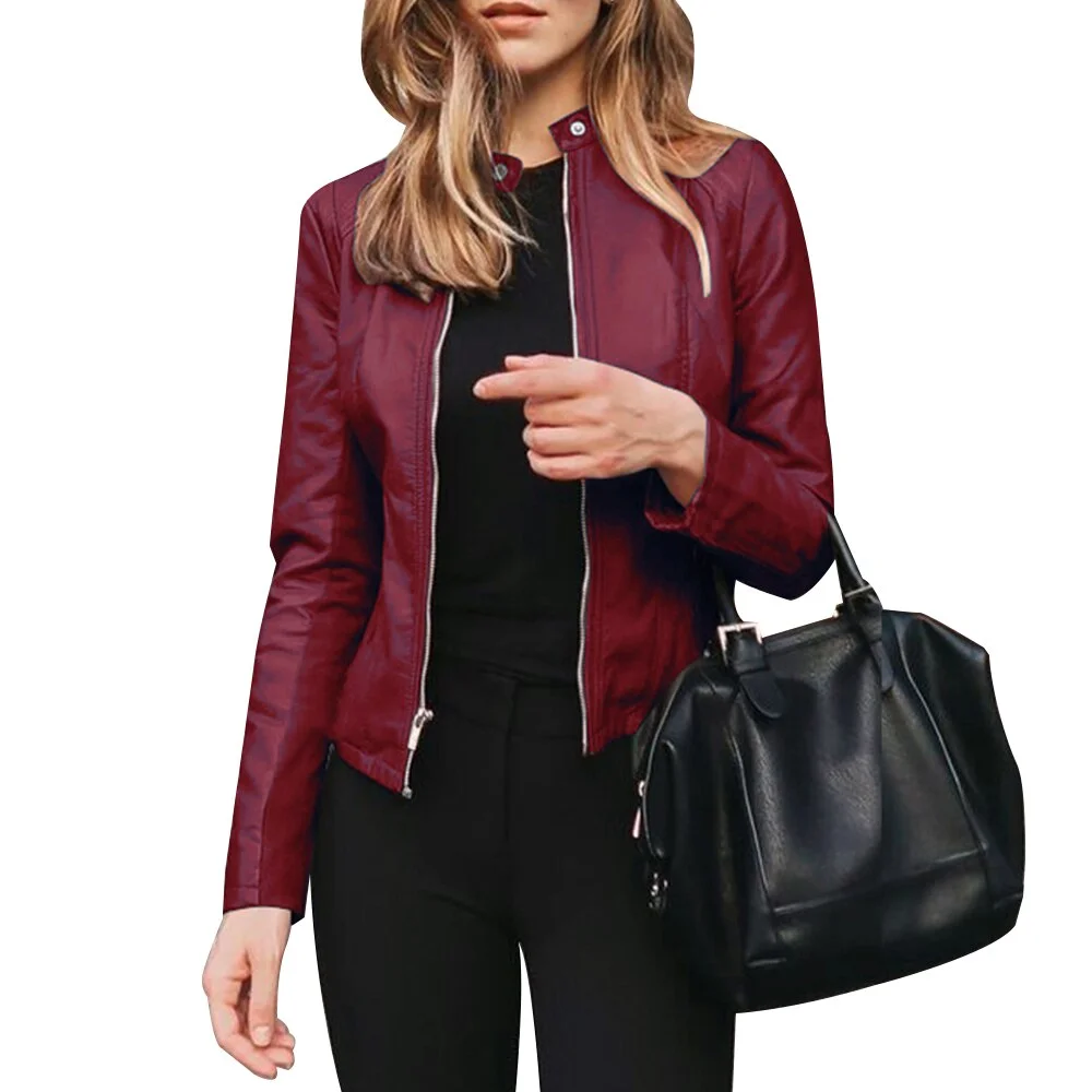 Elegant Zipper Leather Blazer for Women Business Work Fashion Long Sleeve Jacket Slim Suit Office Ladies Coat Autumn Streetwear