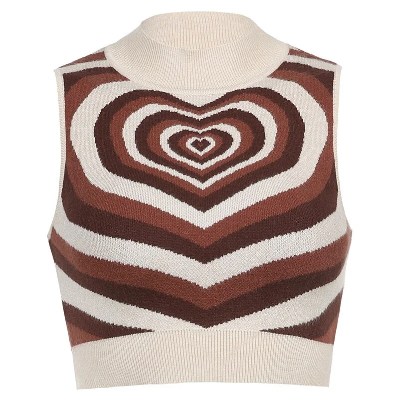HEYounGIRL Heart Sleeveless Knitted Crop Top Sweater Vest Summer Pink Casual 90s Pullover Knitwear Fashion Streetwear 2021