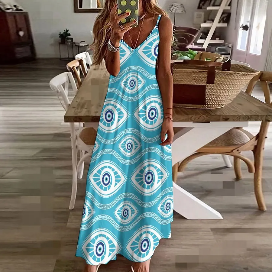 chinese dress ladies Aphrodite Long Embroidered Kaftan with Evil Eye main image 0