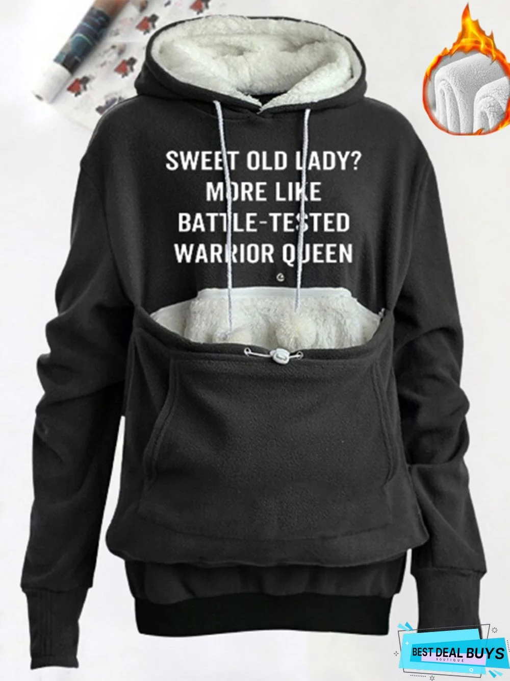 Sweet Old Lady Letters Long Sleeve Hoodie Fleece Casual Sweatshirt