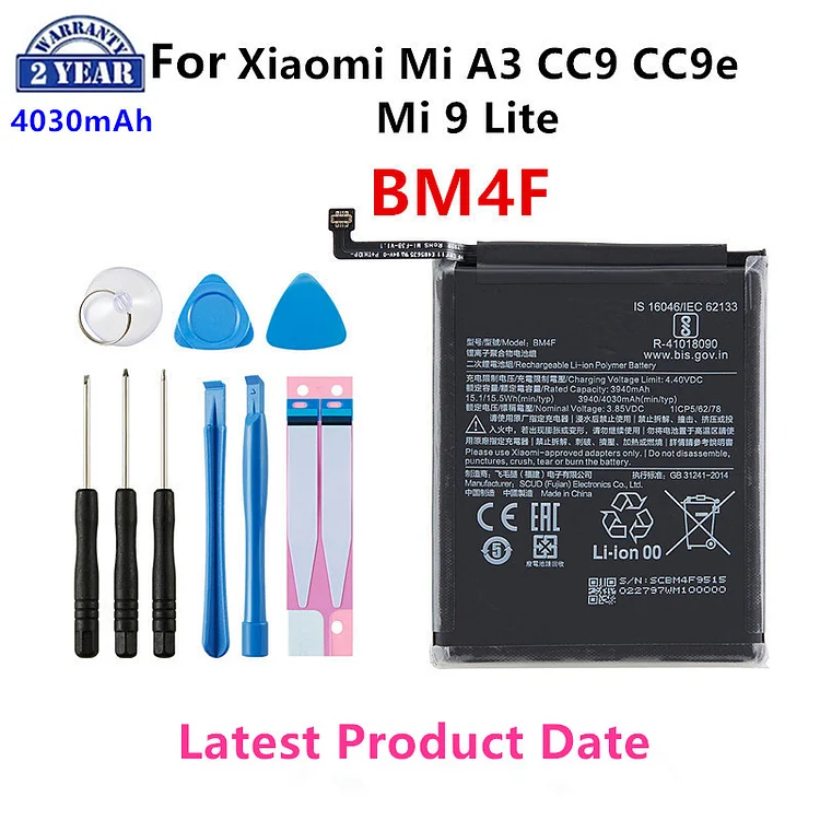 100% Orginal BM4F 4030mAh Battery For Xiaomi Mi A3 CC9 CC9e Mi 9 Lite High Quality Phone Replacement Batteries +Tools