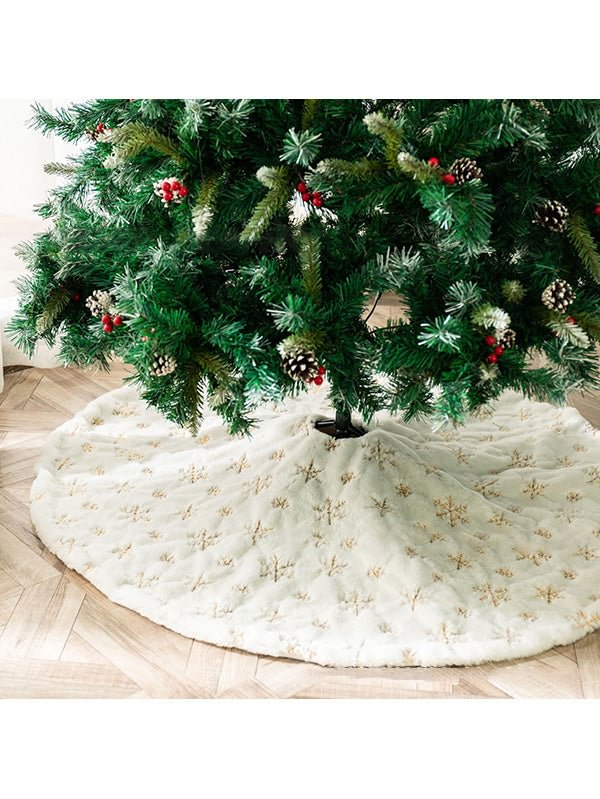 Furry Snowflakes Embroidered Holiday Tree Skirt-elleschic