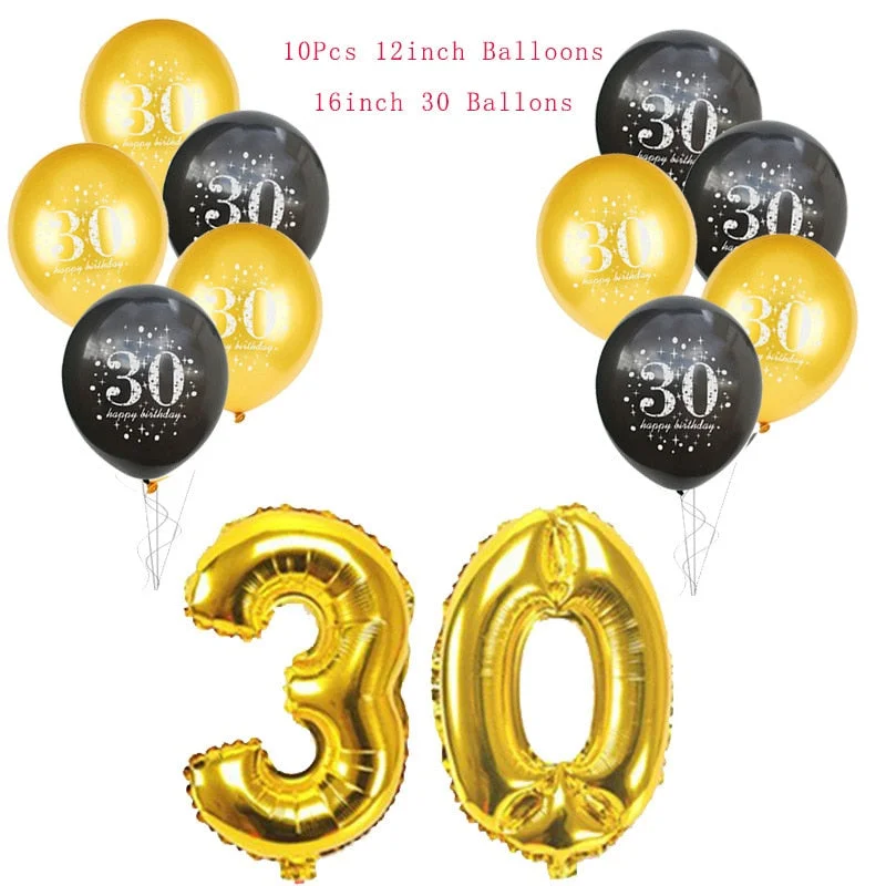 Gold Latex Birthday Balloons Black 30 40 50 60 Years Happy Birthday Party Decorations Adult Balloon 30th 40th 50th Years Party