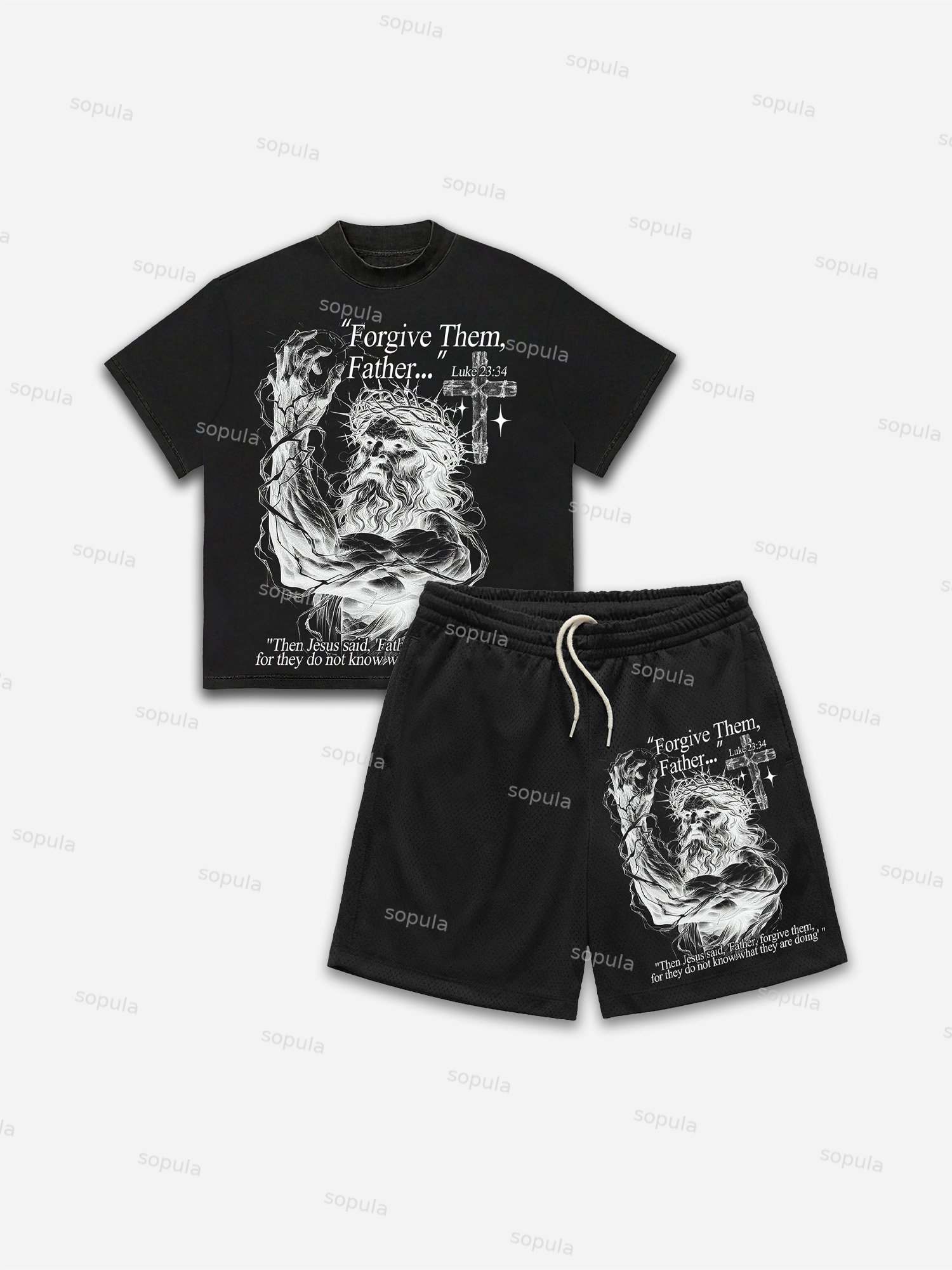 Forgive Them Father Jesus Graphic Tee & Shorts Two Piece Set - SOPULA