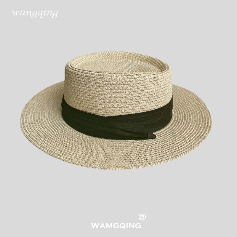 Women’s Vacation Color Block Flat Eaves Straw Hat