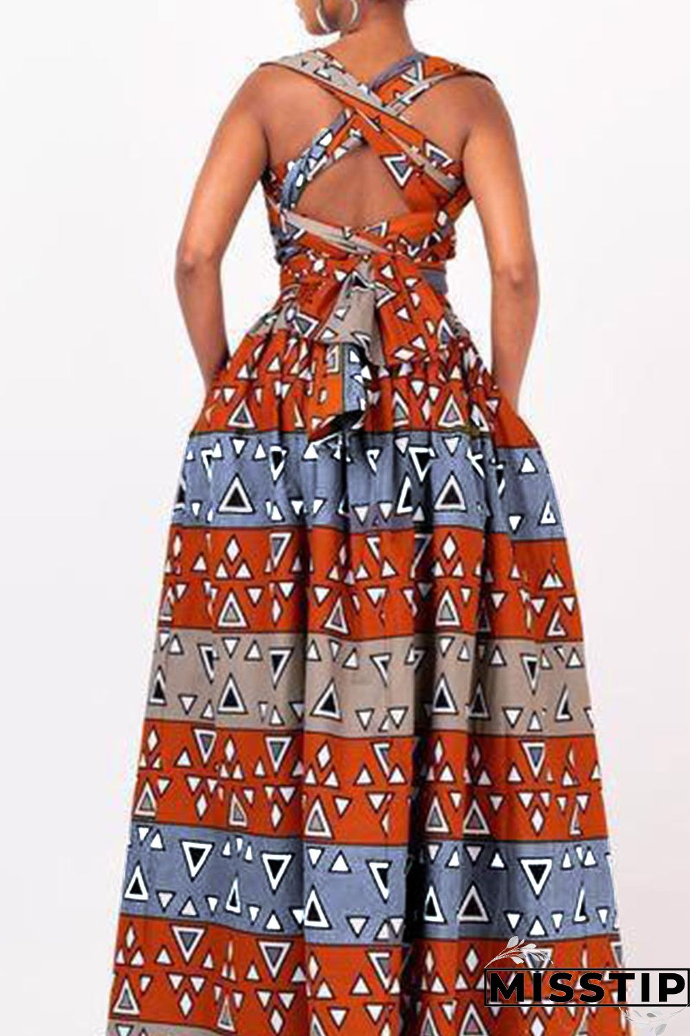 Brick Red Vintage Elegant Print Bandage Patchwork Asymmetrical Collar A Line Dresses
