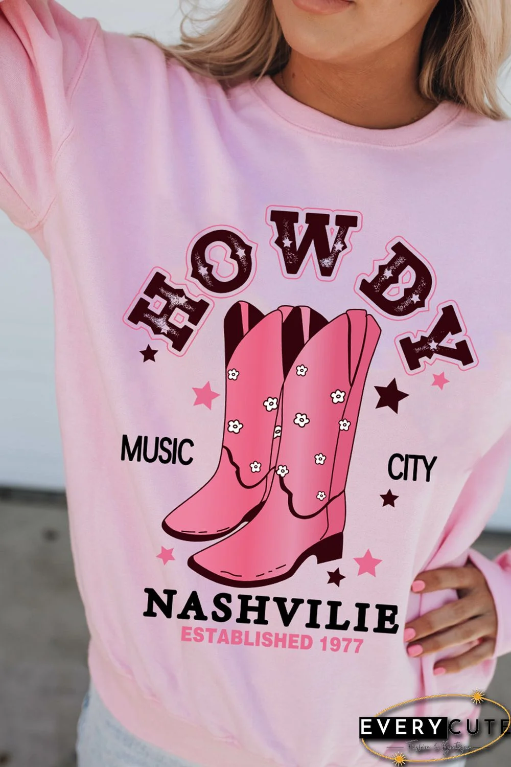 Pink HOWDY NASHVILLE Vintage Western Graphic Sweatshirt