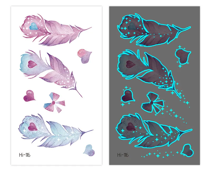 Sdrawing Luminous Glowing In Dark Tattoo Stickers Butterfly Daisy Flower Music Night Club Party Temporary Tattoos Shiny Body Art