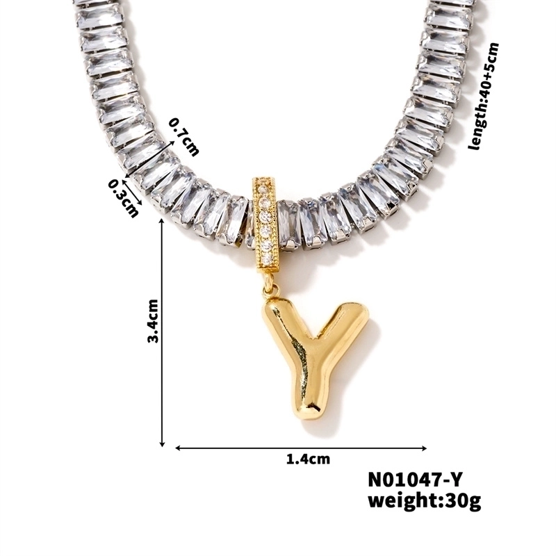 Copper K Gold Plated Inlay Letter Zircon Pendant Necklace
