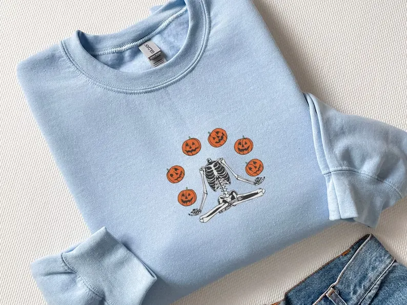 Embroidered Pumpkin Halloween Sweatshirt