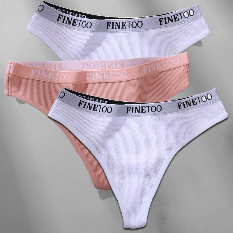 FINETOO 3PCS/Set M-XL Women's Cotton Thong Female Underpant Letter Waist Underwear For Ladies Sexy G-string Brief Woman Lingerie