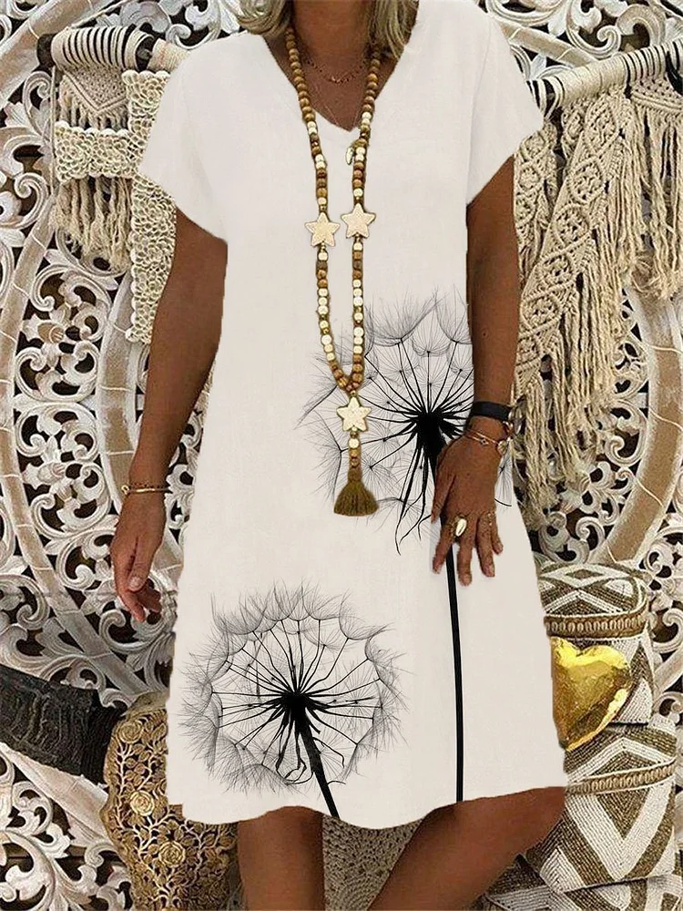 Dandelion Short Sleeve Casual V Neck Dresses-Mayoulove