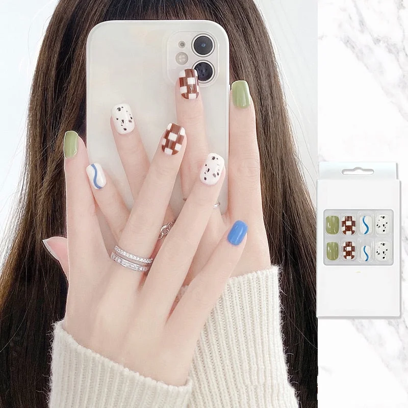 24pcs Stiletto nail tips Aesthetic Northern Lights Simple Fashion Lasting Fake Nails Wearable Full Cover Finished Fingernails TY-Nail Inspo