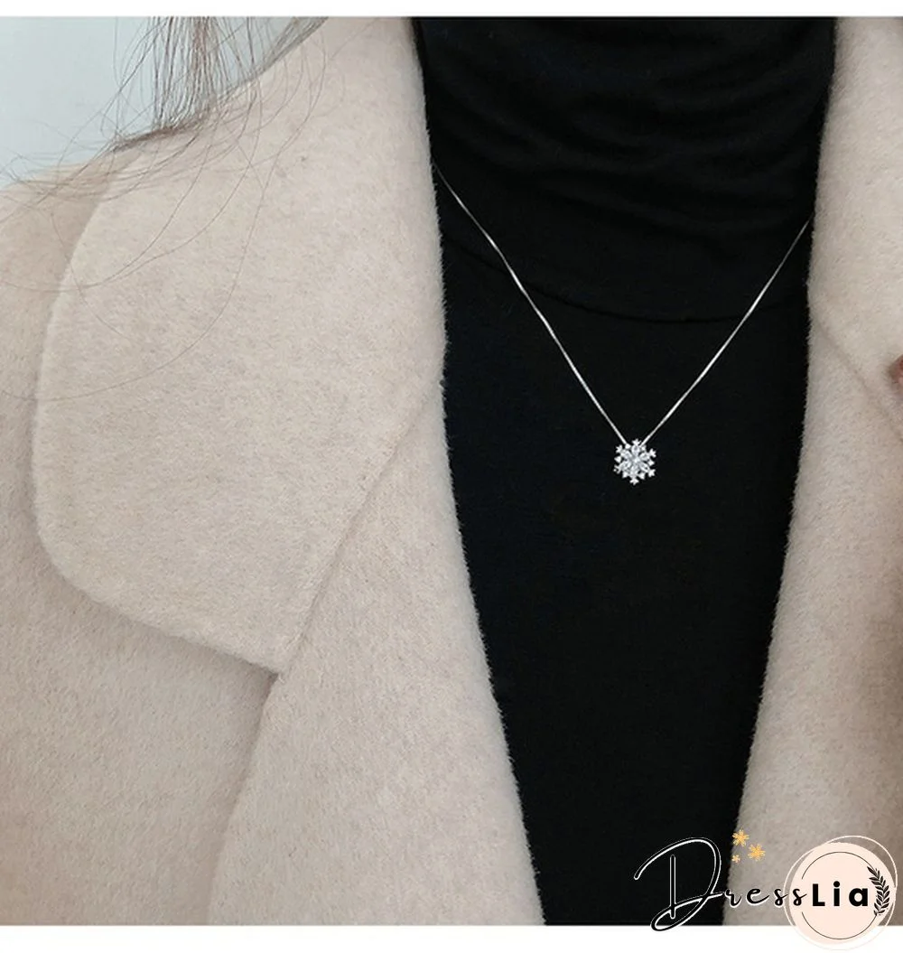 New Arrival 925 Sterling Silver Glitter Diamond Snowflake Necklace