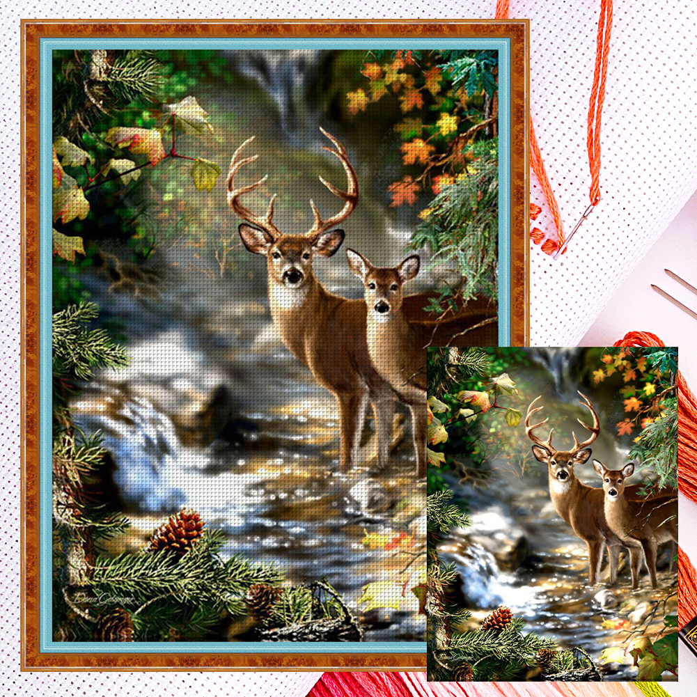 Deer In The Forest Full 11CT Counted Canvas(40*53cm) Cross Stitch