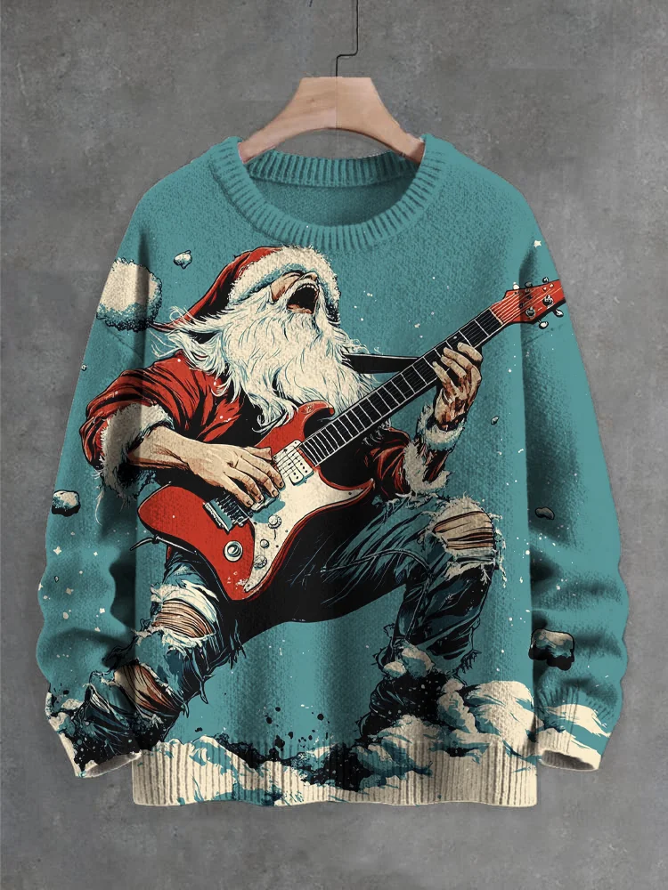 Men's Rock Punk Santa Claus Art Print Knit Sweatshirt