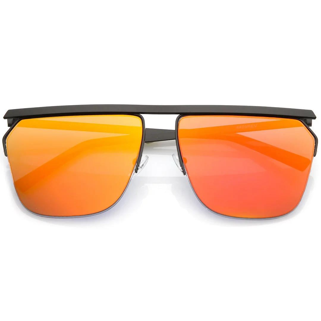 Overesize Modern Semi Rimless Aviator glasses Straight Crossbar Color Mirrored Flat Lens 63mm