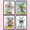 4pcs Cross Stitch - 14CT Stamped - Four Seasons Windmill (27*31cm)、[Everydayedeals]