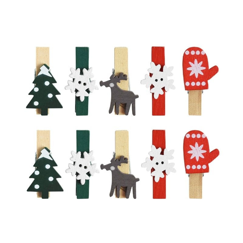 10pcs Christmas Wooden Clips New Year Party Decoration Photo Wall Clip DIY Christmas Ornaments Decorations for Home Kids Gift