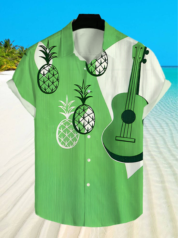 Men's Hawaiian Guitar Art  Print Shirt