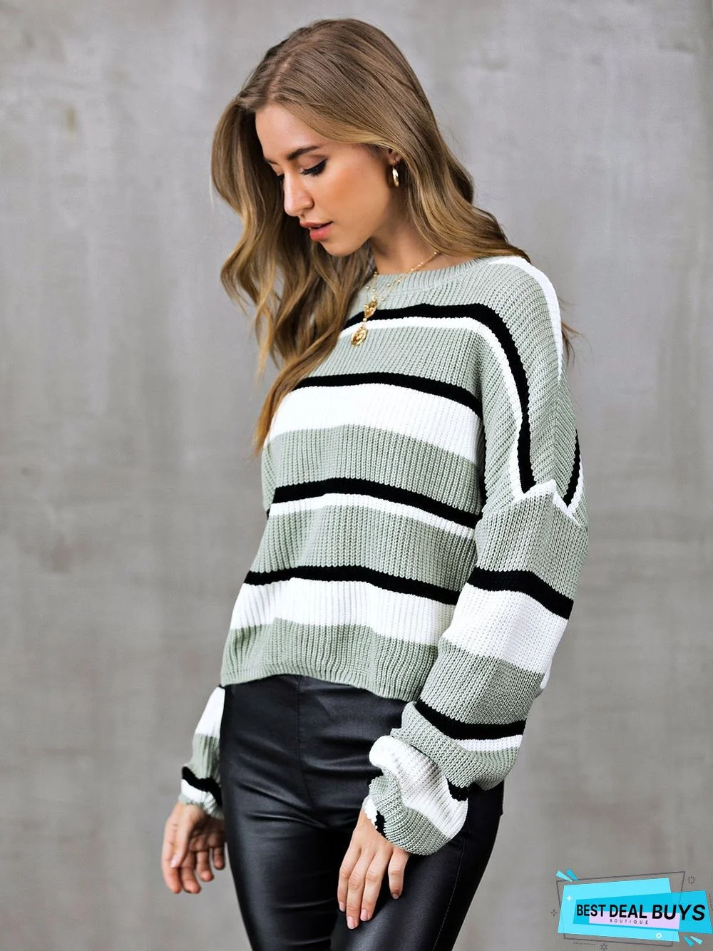 Striped Crew Neck Long Sleeve Sweater