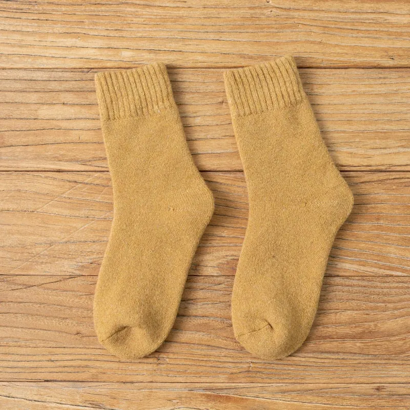 Winter Women Socks Thick Warm Solid Color Wool Harajuku Sox Retro Cold Resistant Fashion Casual Cashmere Cotton Socks for Female