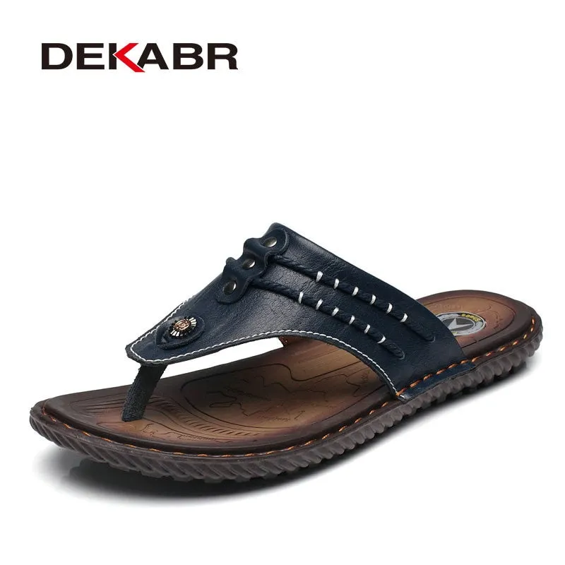 DEKABR Cow Leather Men Beach Slippers Fashion Flip Flops With Soft Sole Trendy Breathable Easy To Match Men Summer Shoes Men