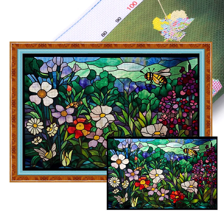 Glass Painting Flowers 11CT (60*40CM) Stamped Cross Stitch gbfke