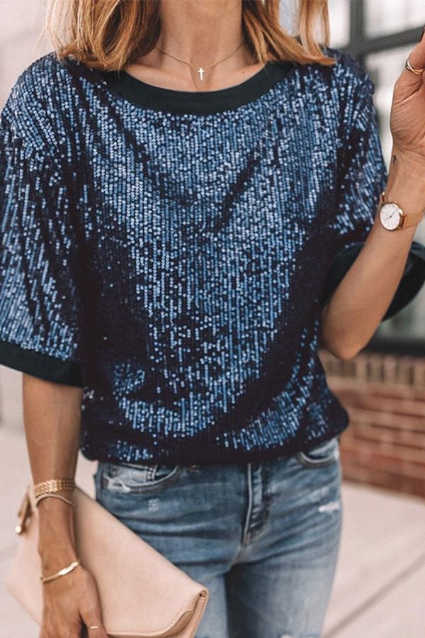 Sequined Sparkly Short Sleeve T-Shirt