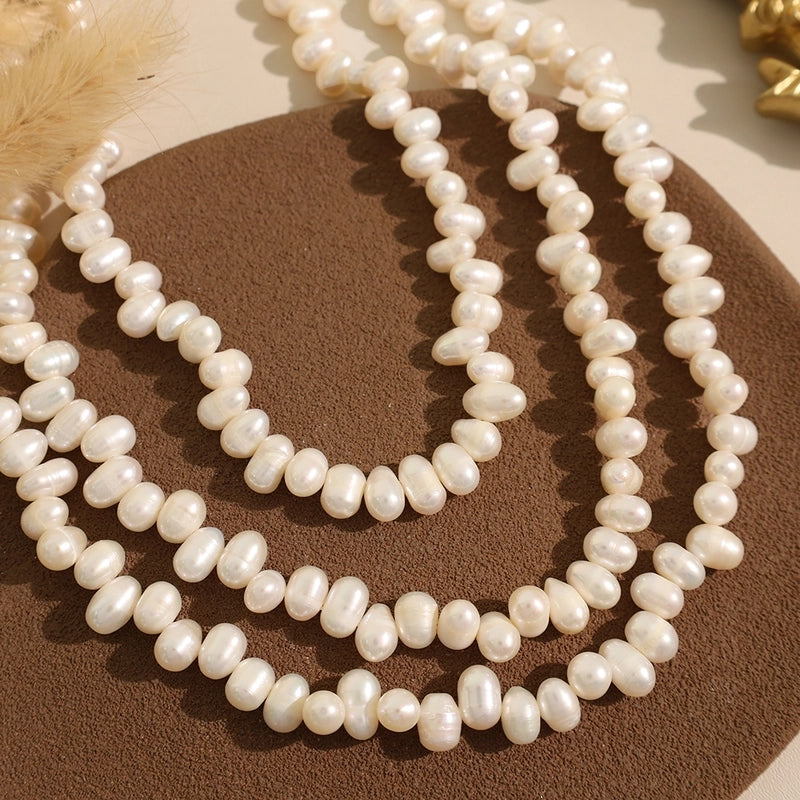 304 Stainless Steel Freshwater Pearl Ion Plating (IP) Beaded Chain Beaded Polishing Round Necklace