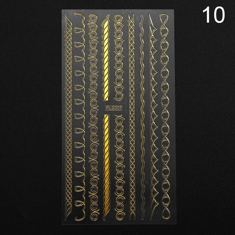 1PC Gold Black White Linear Nail Sticker Mix Pattern Transfer Various 3D Adhesive Decals Nail Decoration DIY Design