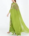 Delicate Rhinestone Embroidery Sequin Floral Appliqué Kaftan