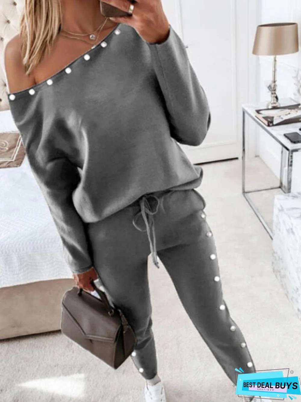One Shoulder Casual Two Piece Set